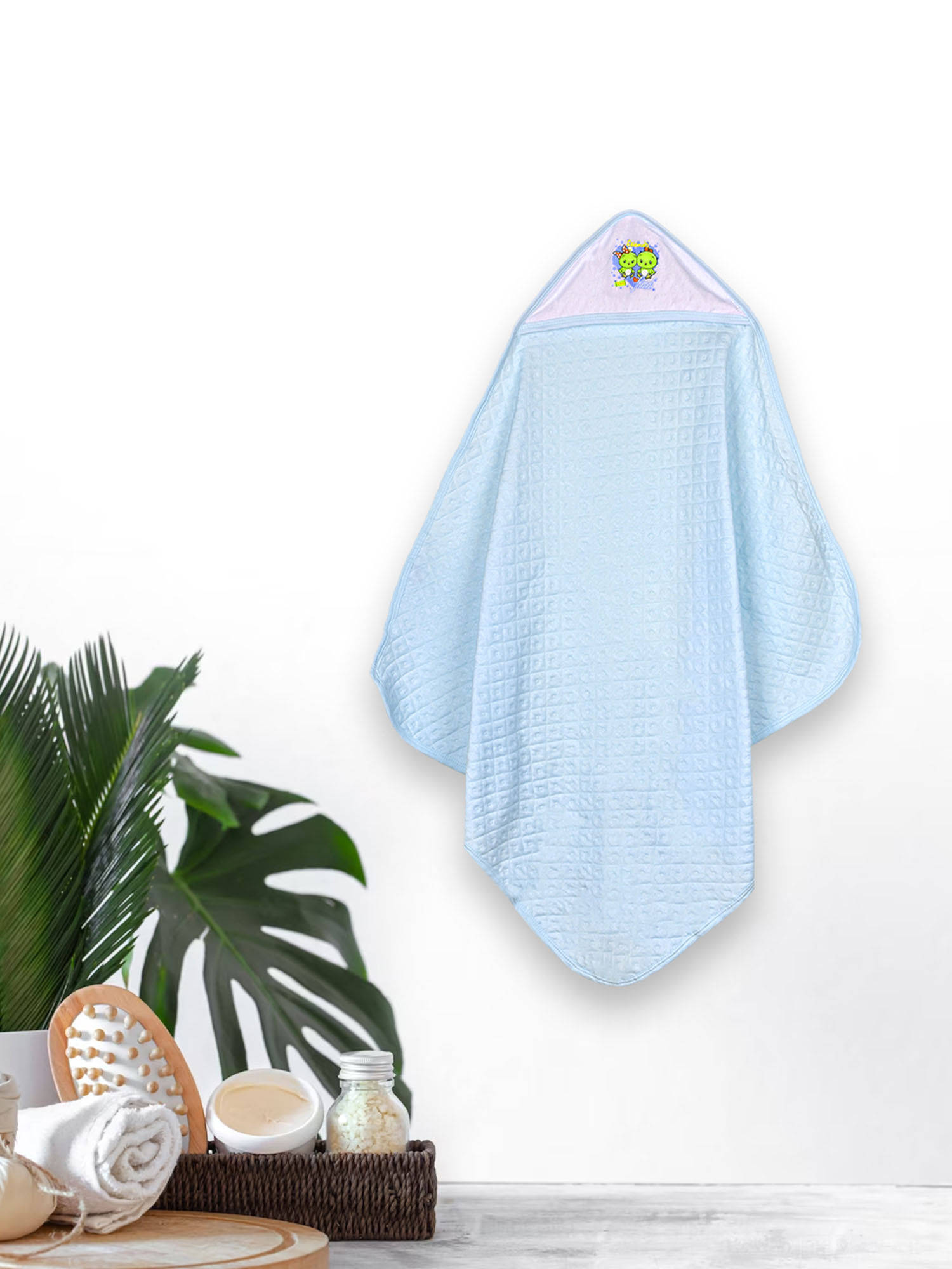 Moms Home Super Soft Organic Cotton Hooded Baby Bath Towel Blue