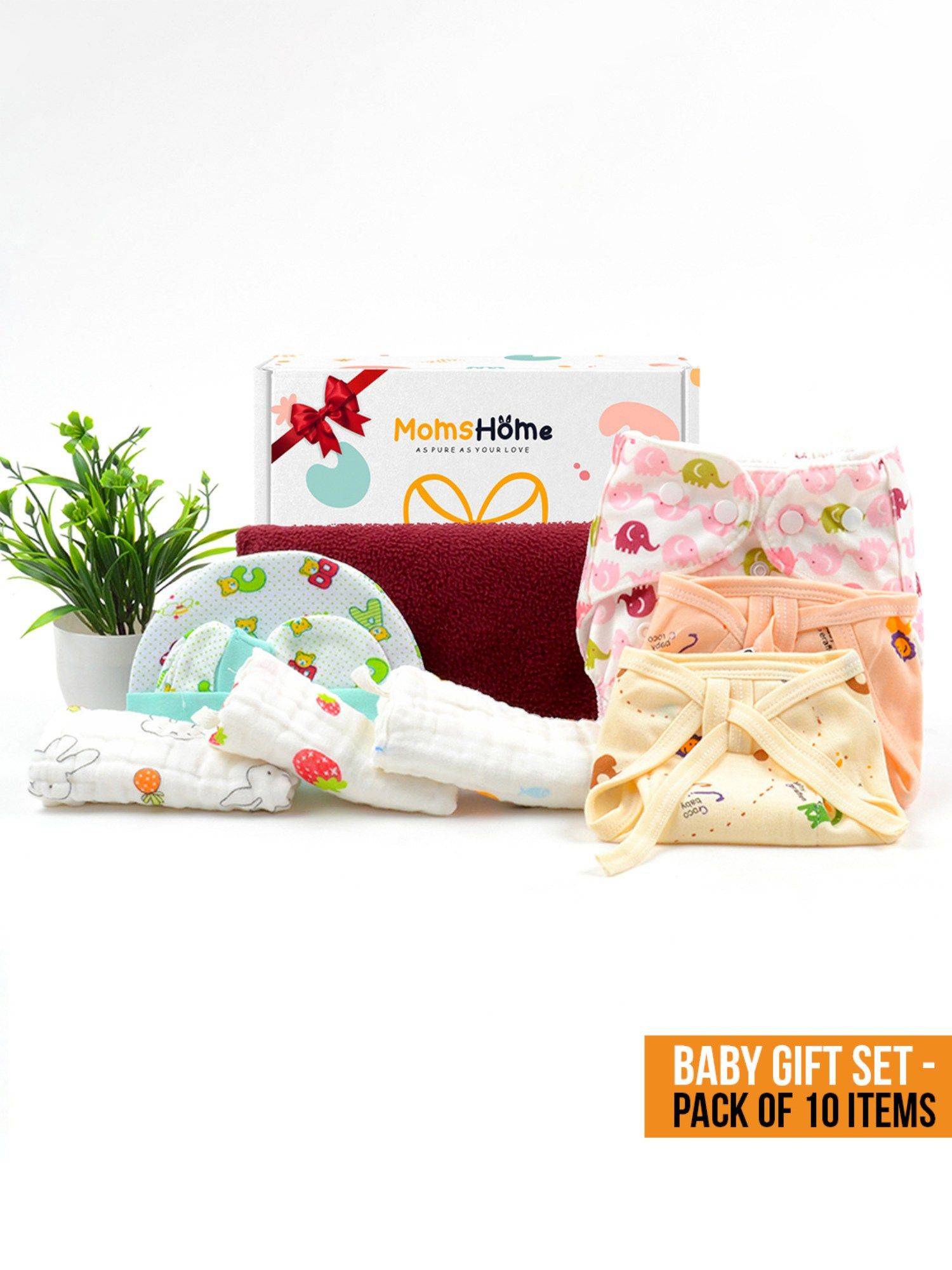 Buy Moms Home New Born Organic Cotton Diaper Gift Set of 10 Online