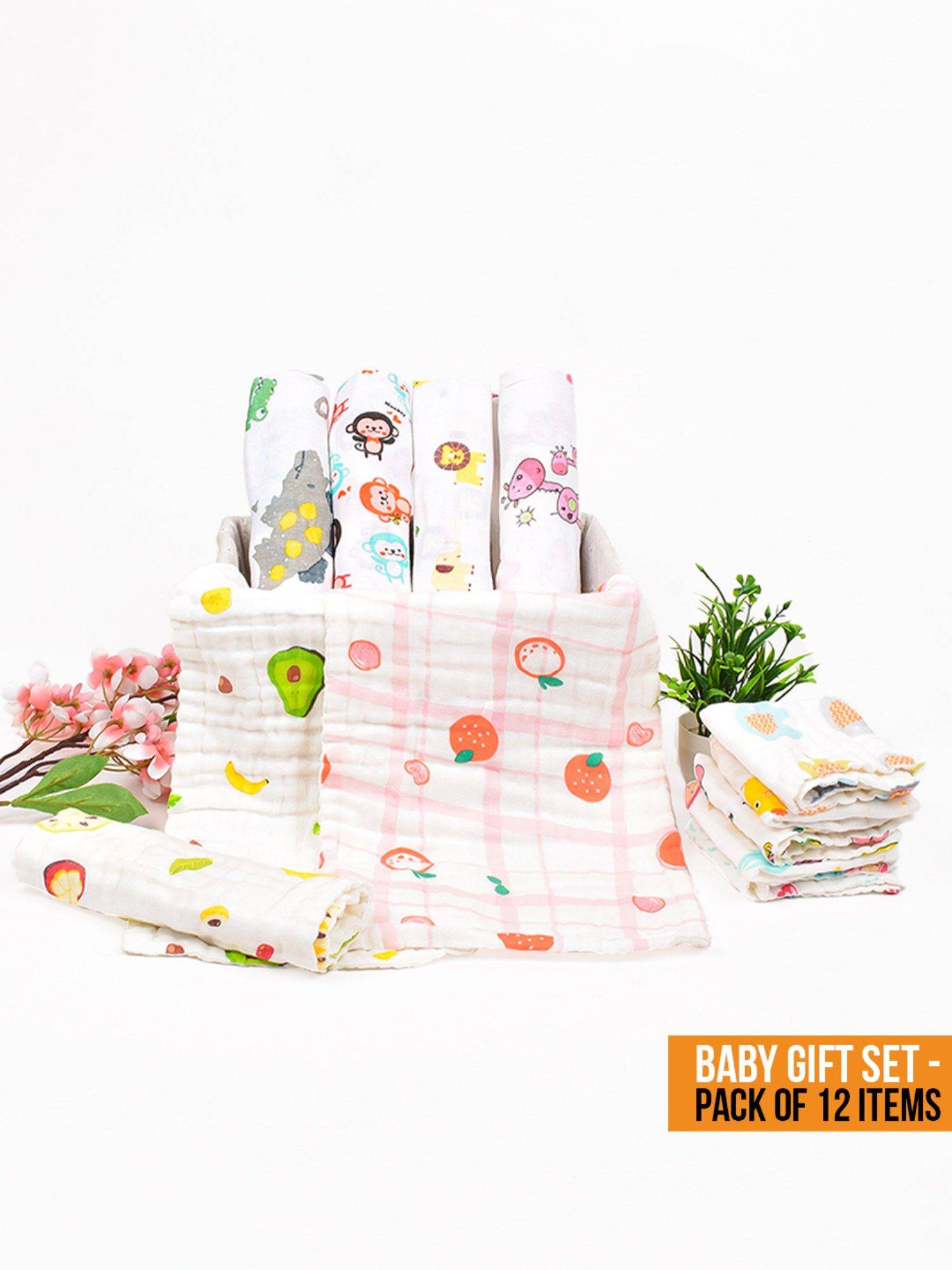 Buy Moms Home New Born Baby Organic Cotton Essentials Gift Set - 12 ...