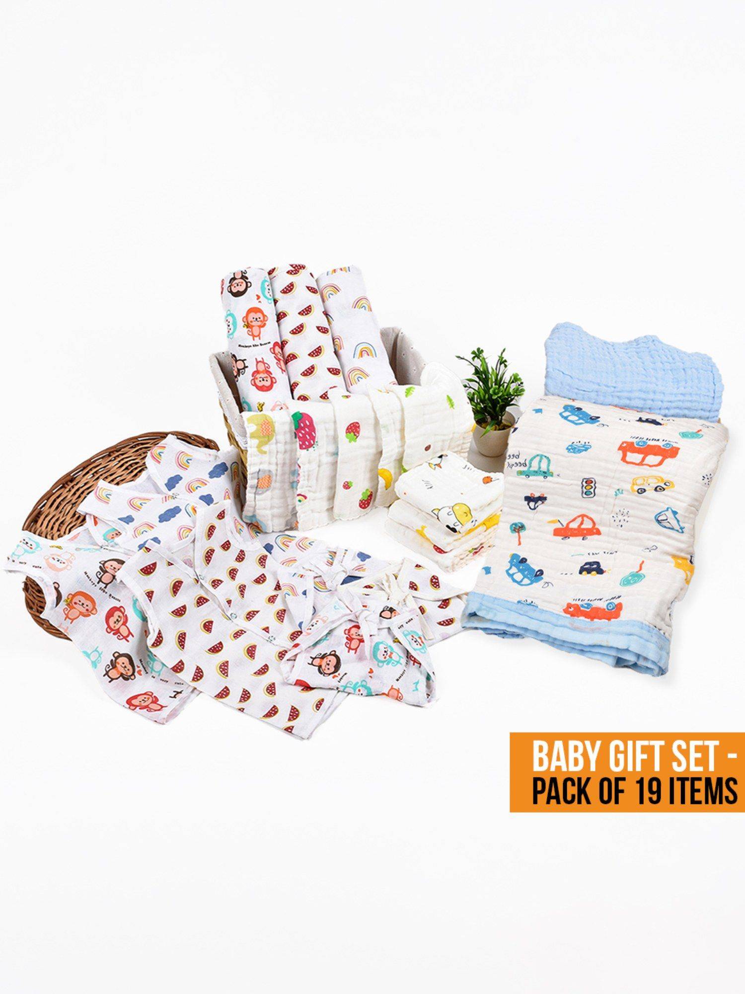 Buy Moms Home New Born Baby Organic Cotton Essentials Gift Set - 19 ...