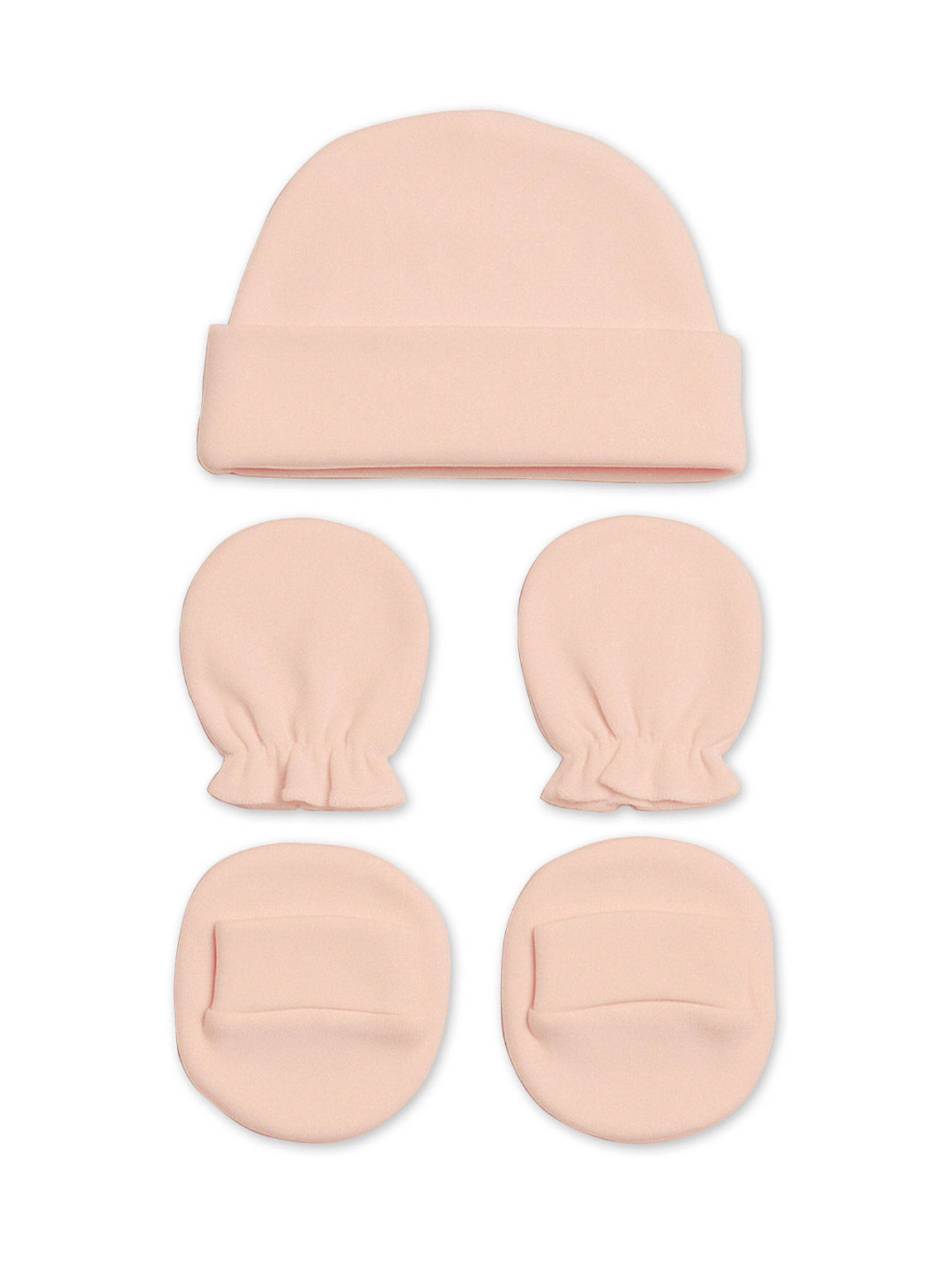 Moms Home Newborn Baby Cap Mitten Bootie Set Peach (0-3 Months)