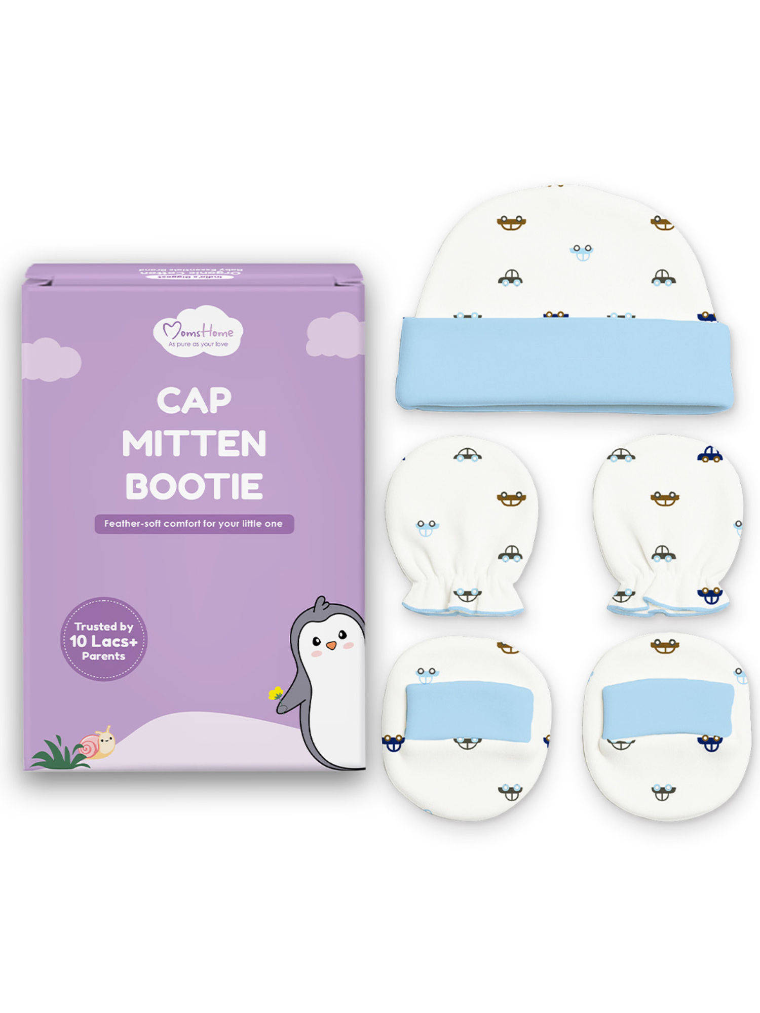 Moms Home Newborn Baby Cap Mitten Bootie Set Car (0-3 Months)