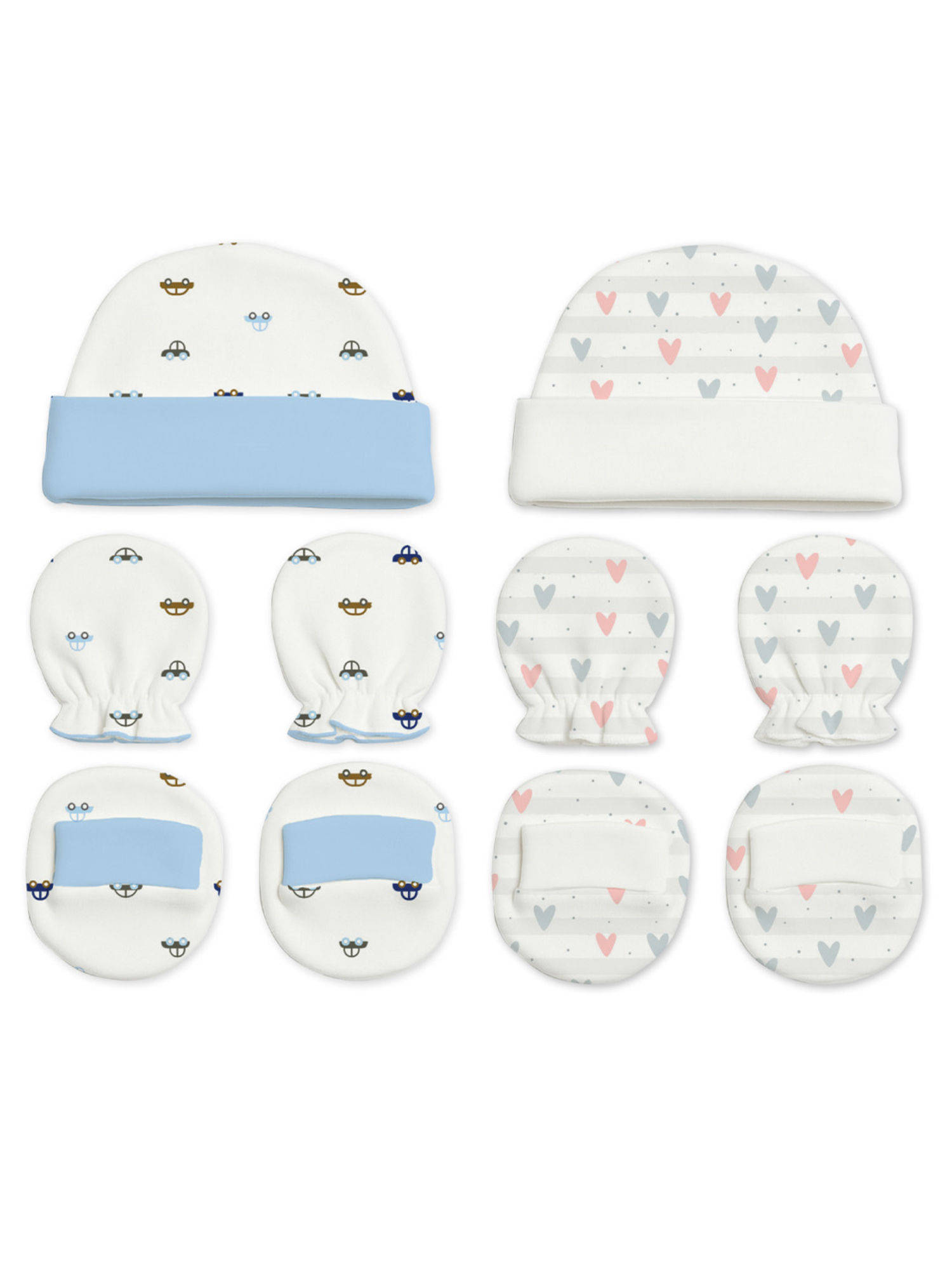 Moms Home Newborn Baby Cap Mitten Bootie Set White & Multi-Color (0-3 Months)