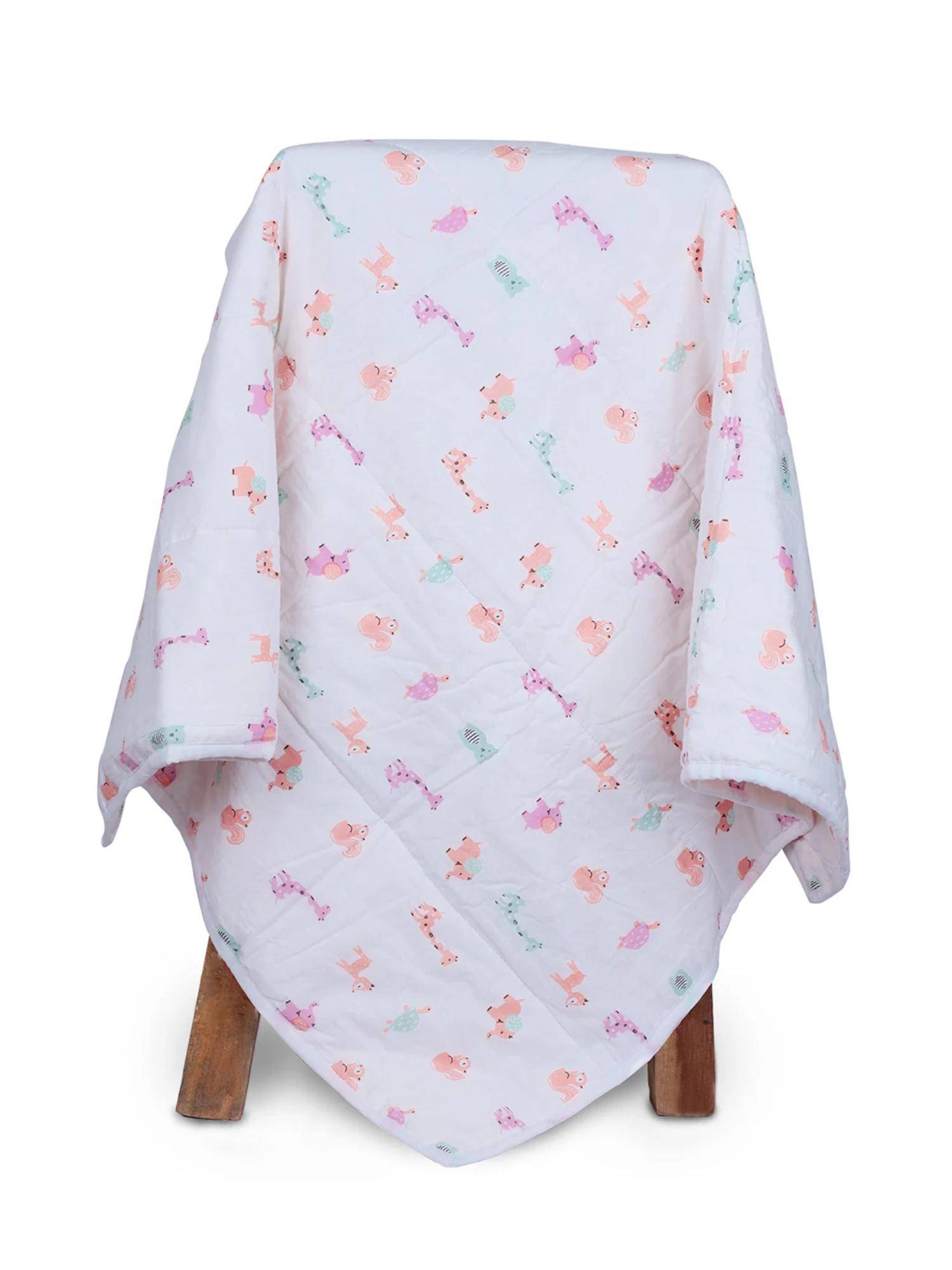 Moms Home White Cut Jungle Printed AC Quilt Blanket (0-3 Years)