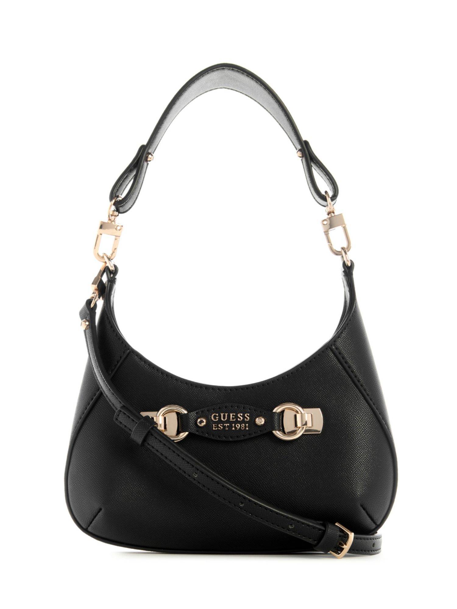Guess Black Textured Mimina Crossbody Sling Bag with Detachable Strap