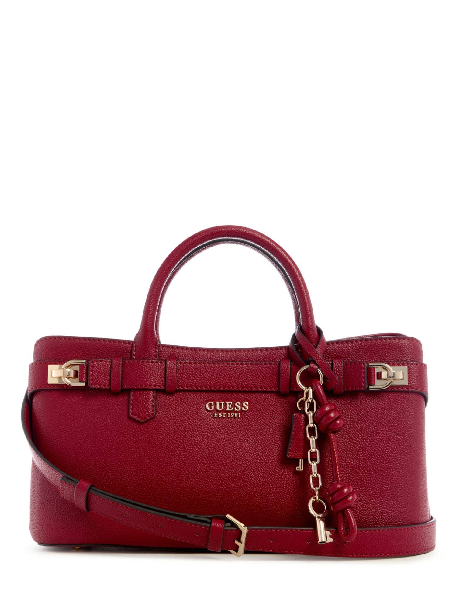 Guess Red Solid Gregoria Girlfriend Satchel Bag with Detachable Strap