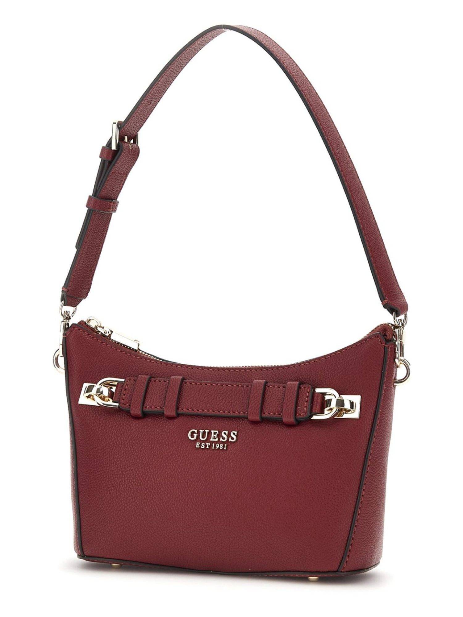 Guess Burgundy Solid Gregoria Top Zip Handbag