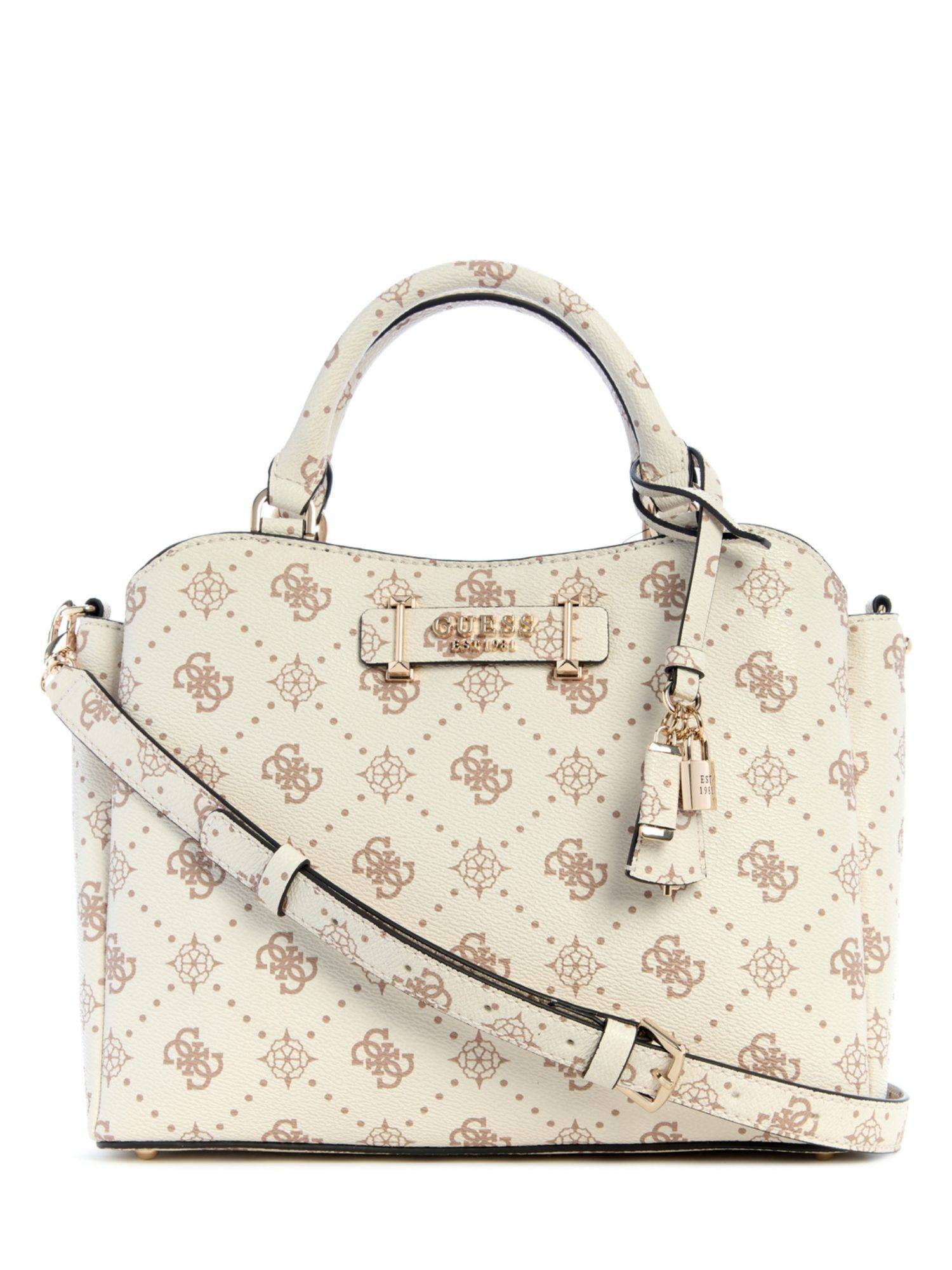 Guess Vanilla Logo Printed Silia Girlfriend Satchel Bag with Detachable Strap