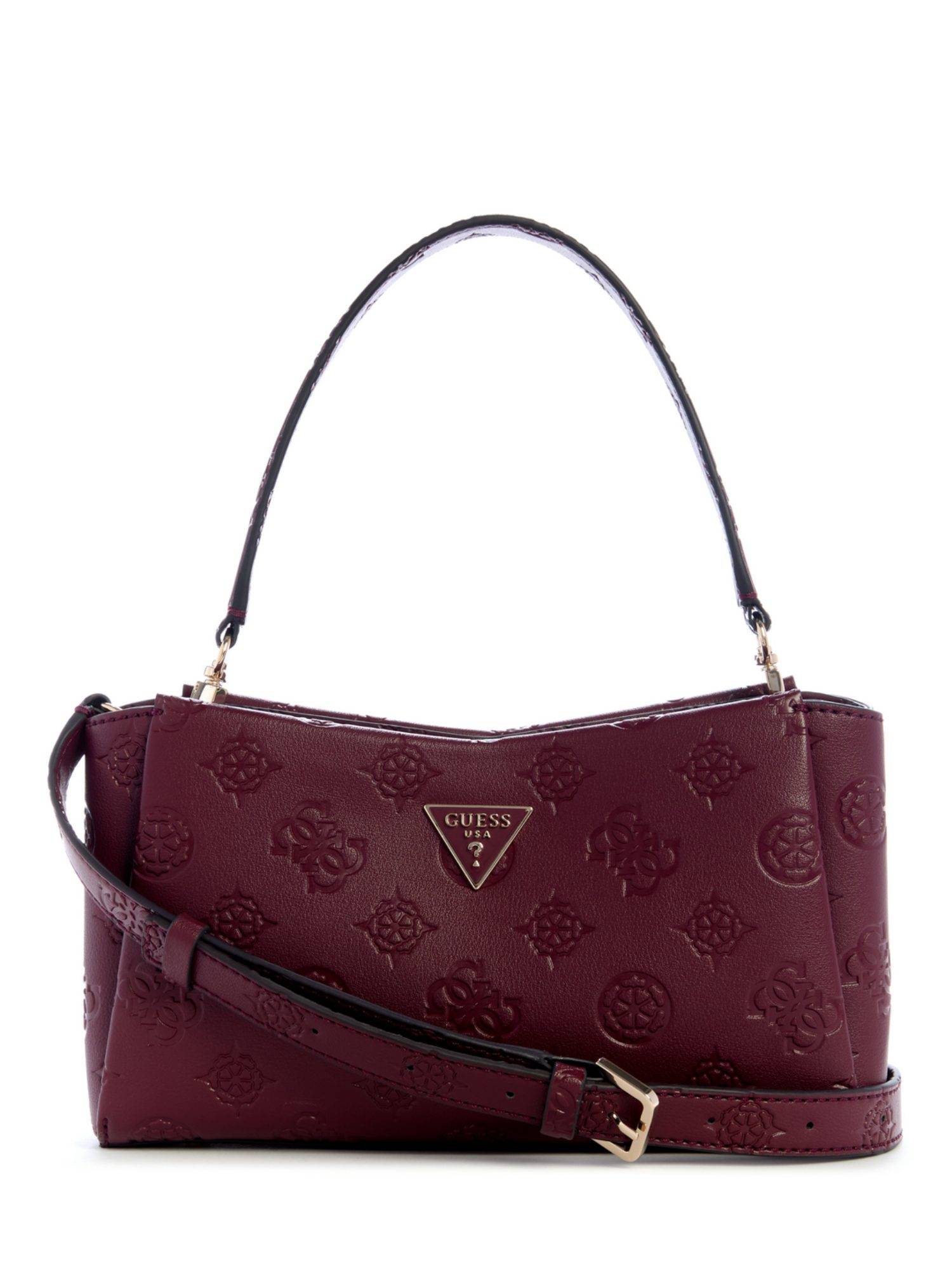 Guess Wine Logo Embossed Monogram Tisha Crossbody Sling Bag with Detachable Strap