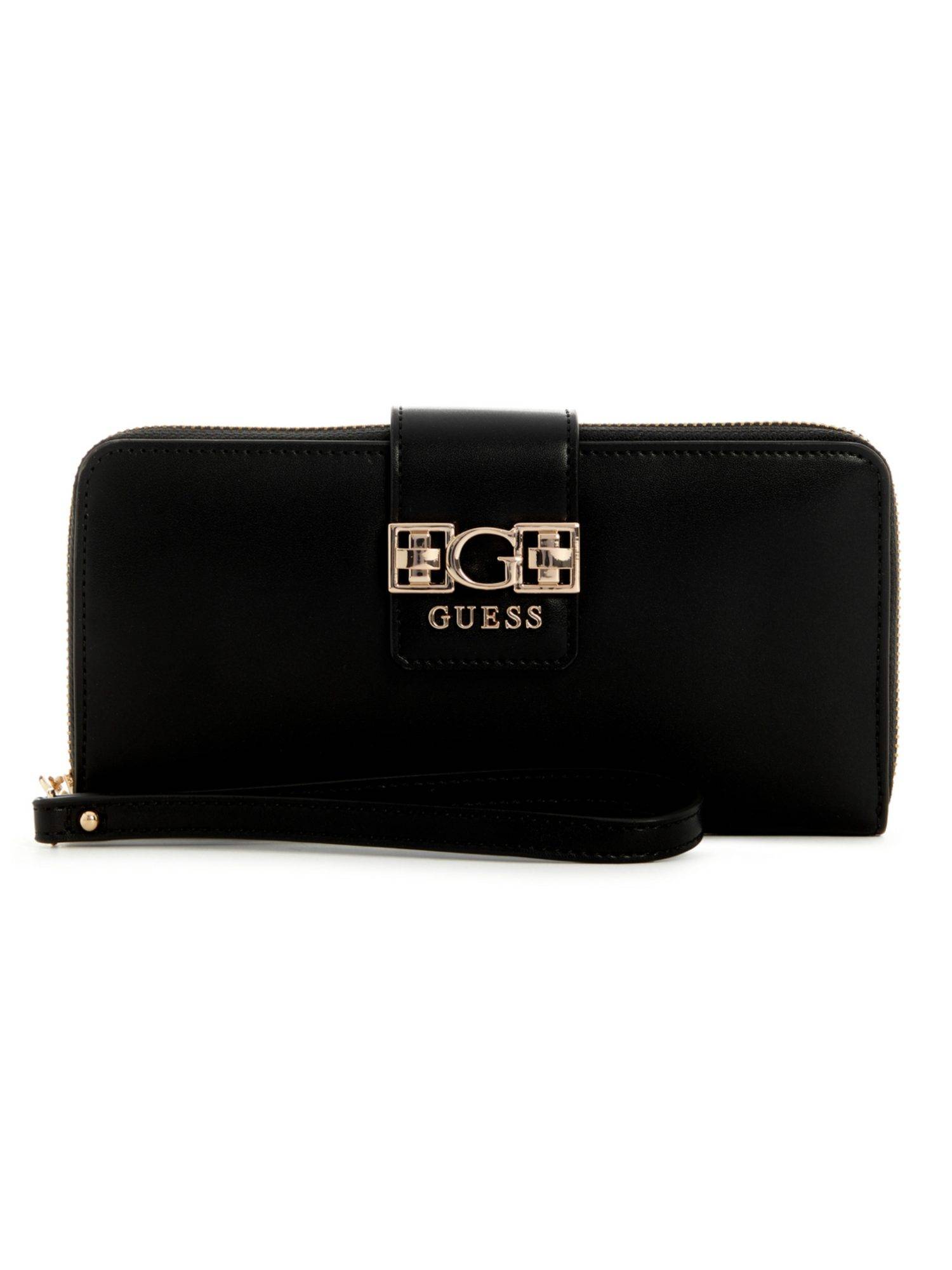 Guess Black Solid Jane Large Zip Around Wallet