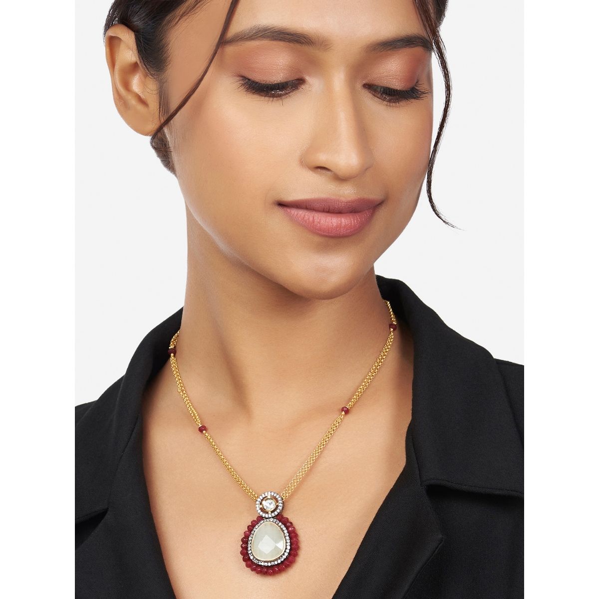 Buy Joules By Radhika Gold and Red Pendant Necklace With Agates and