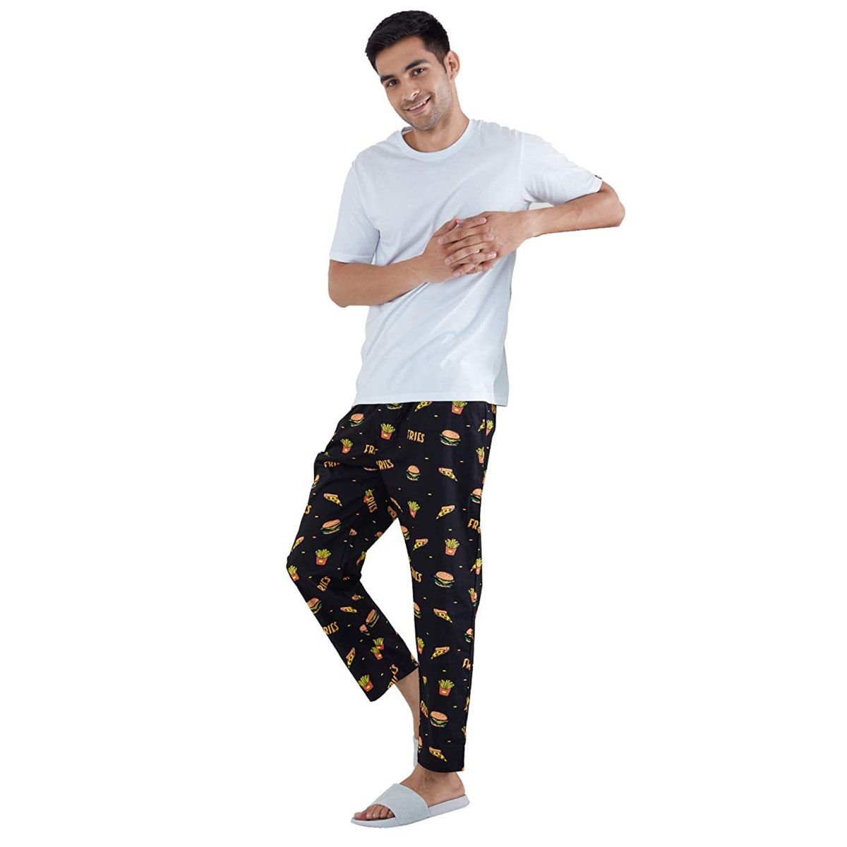 Buy The Souled Store Men Food Pattern Black Pajamas Online