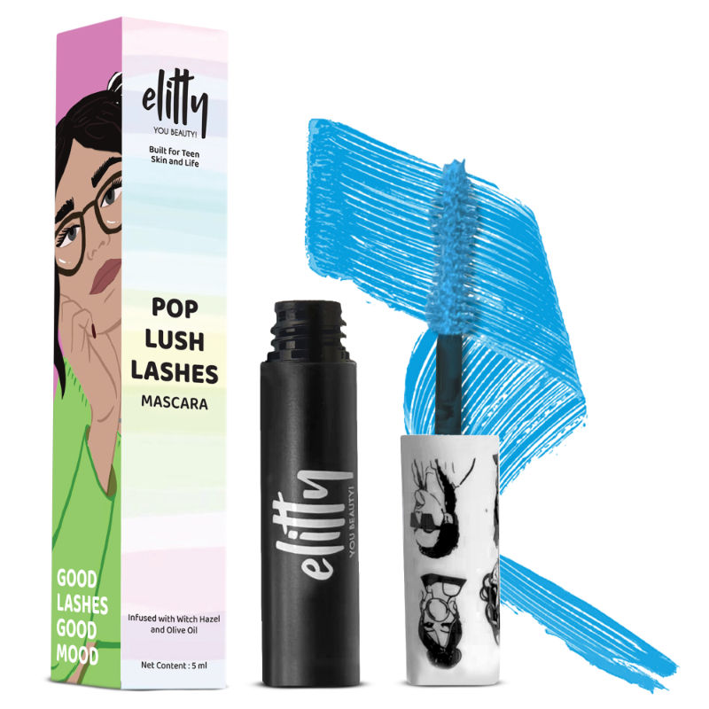 Elitty Pop Colored Lush Lashes Mascara Waterproof, Smudge proof, Curling and lengthening, Blue Color