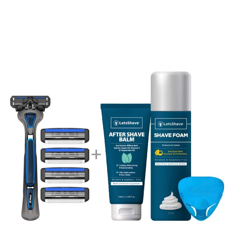 LetsShave Pro 3 Shaving Kit (1 Handle + Pack of 4 Blades + Shaving foam + Razor Cap