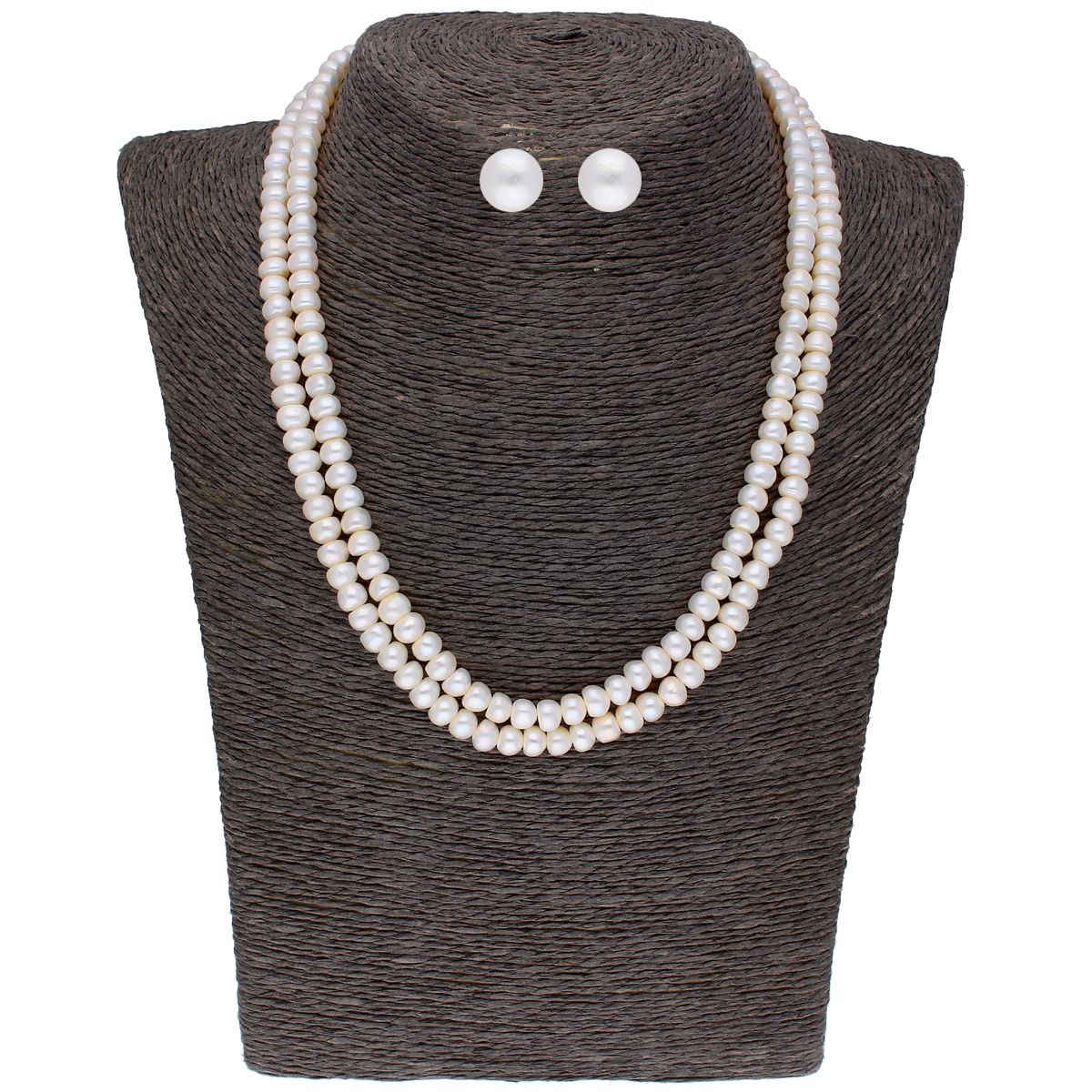 2 Strand Faux Pearl Necklace with Rhinestone Set Clasp - Ruby Lane
