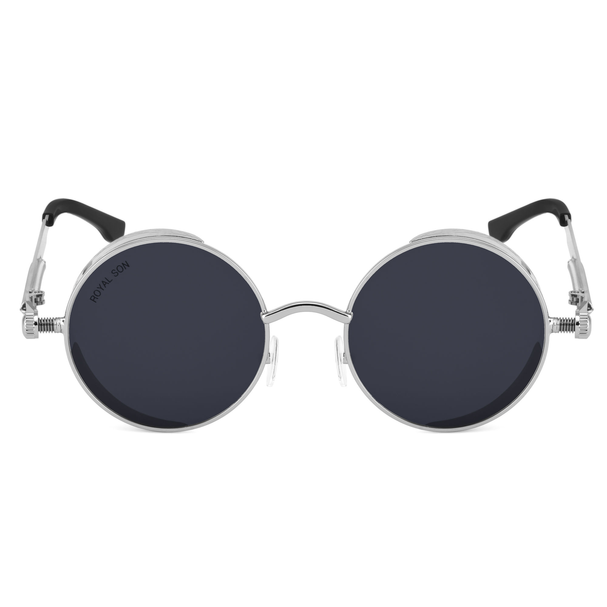 Royal Son Black Polarized Steampunk Round Sunglasses