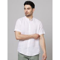 Rare Rabbit Men's Lenin White Linen Fabric Full Sleeves Solid Shirt