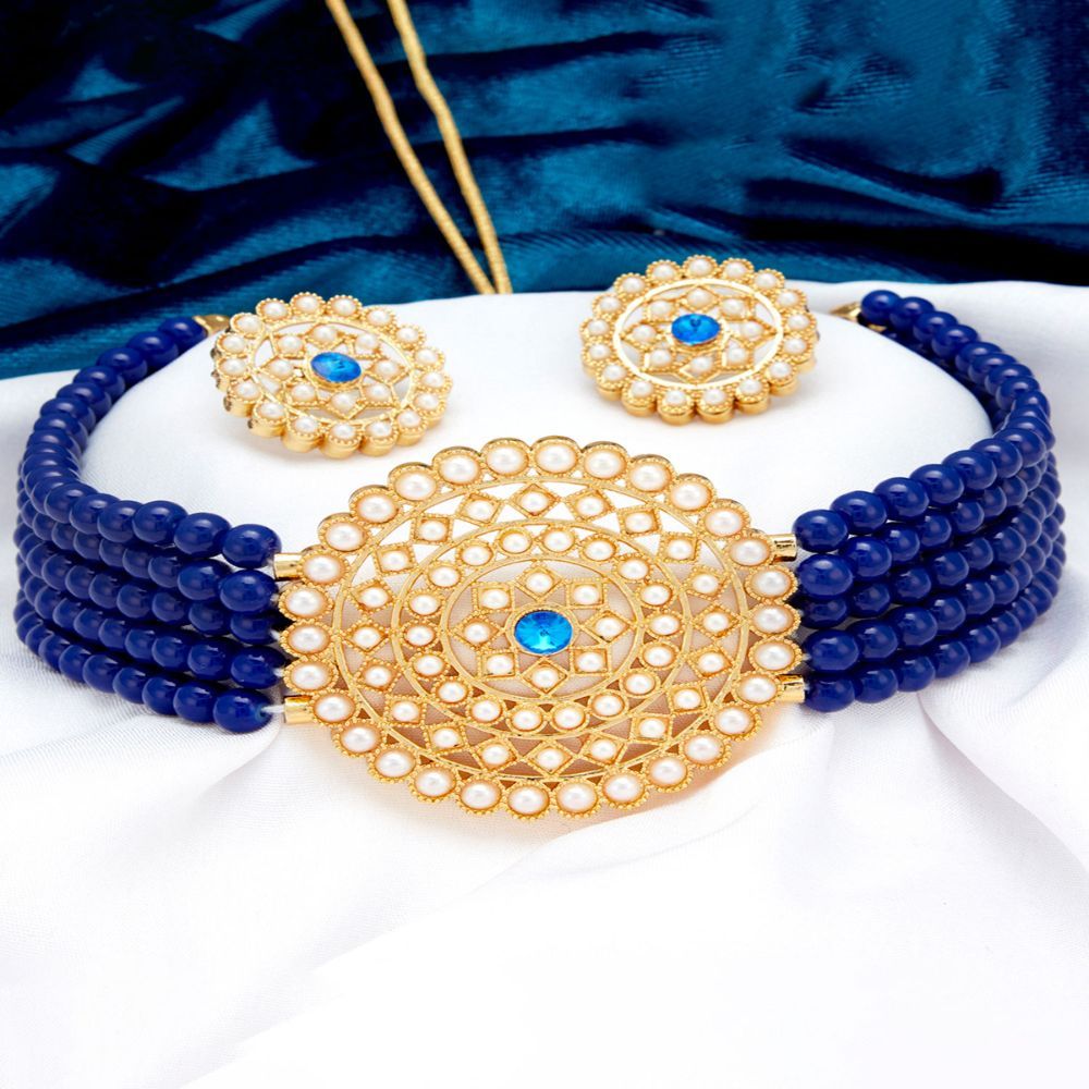 Navy Shiny Dark BLUE Pearl Long Bib Multi Layered Strand Bead Necklace Set  | eBay