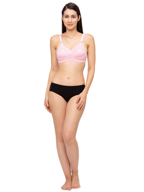Buy Juliet Mold Non Padded Non Wired 1826 Printed Peach Cotton Lycra Bra & Panty  Set - Pink online