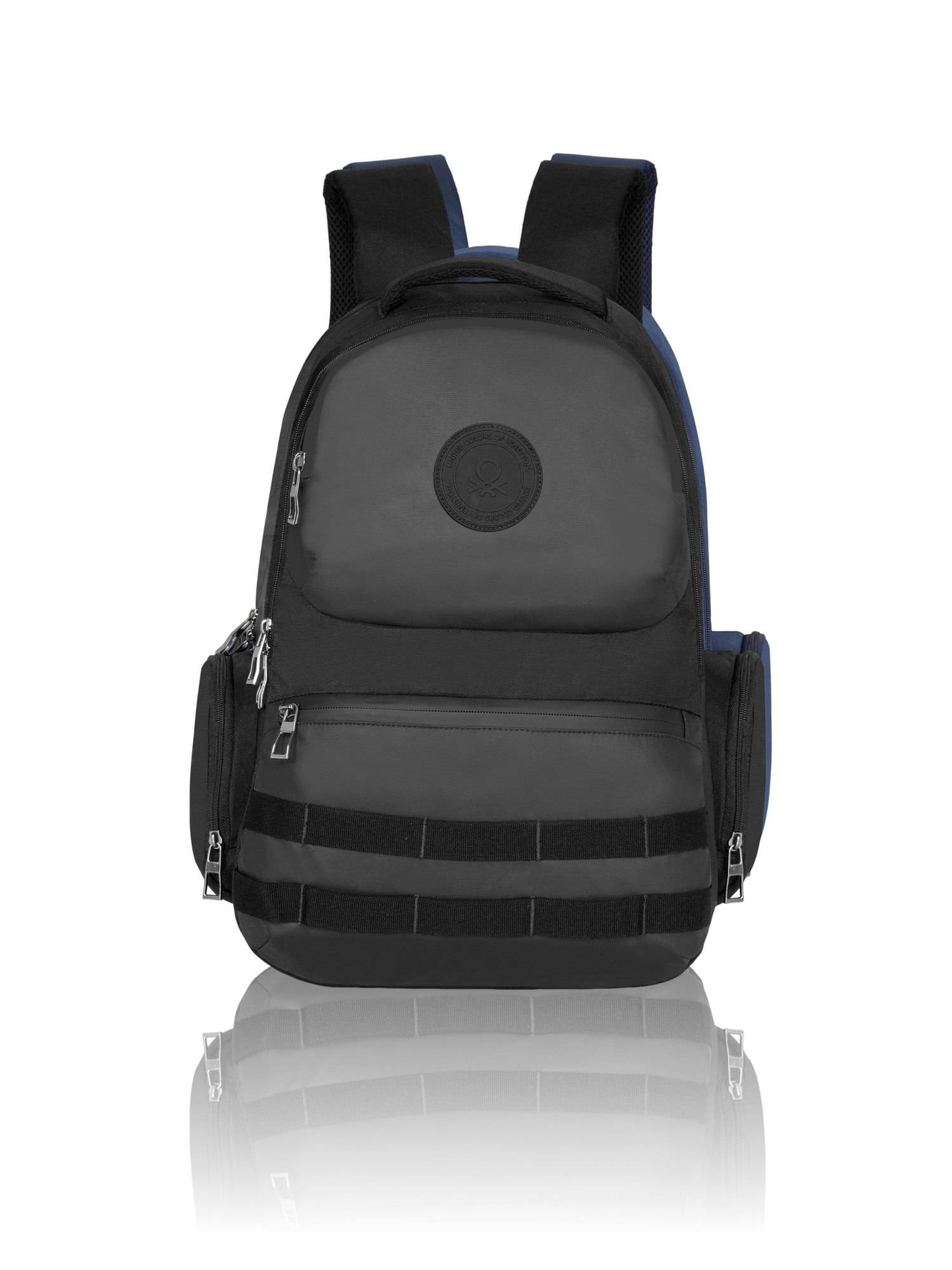 United Colors of Benetton Unisex Stealth Polyester Solid-Plain Black Backpack