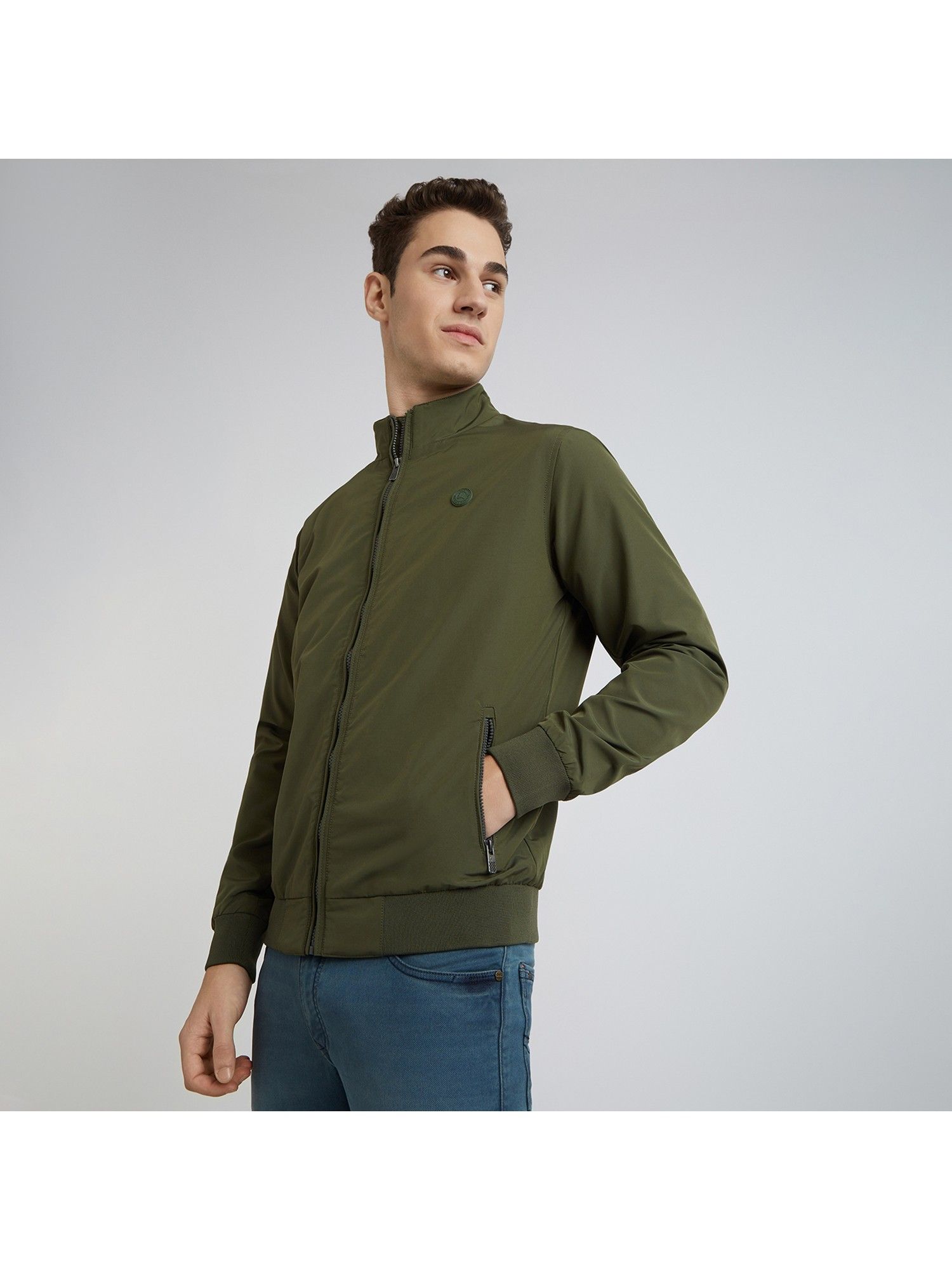Buy Parx Men's Olive Polyester High Neck Winter Jacket Online