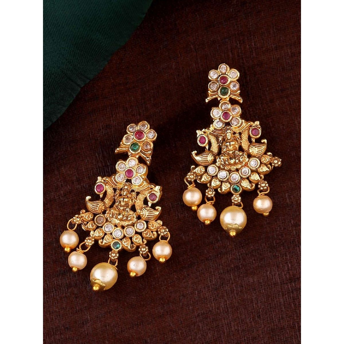 Peacock flower kemp Lakshmi Devi earrings E173  Kruthika Jewellery