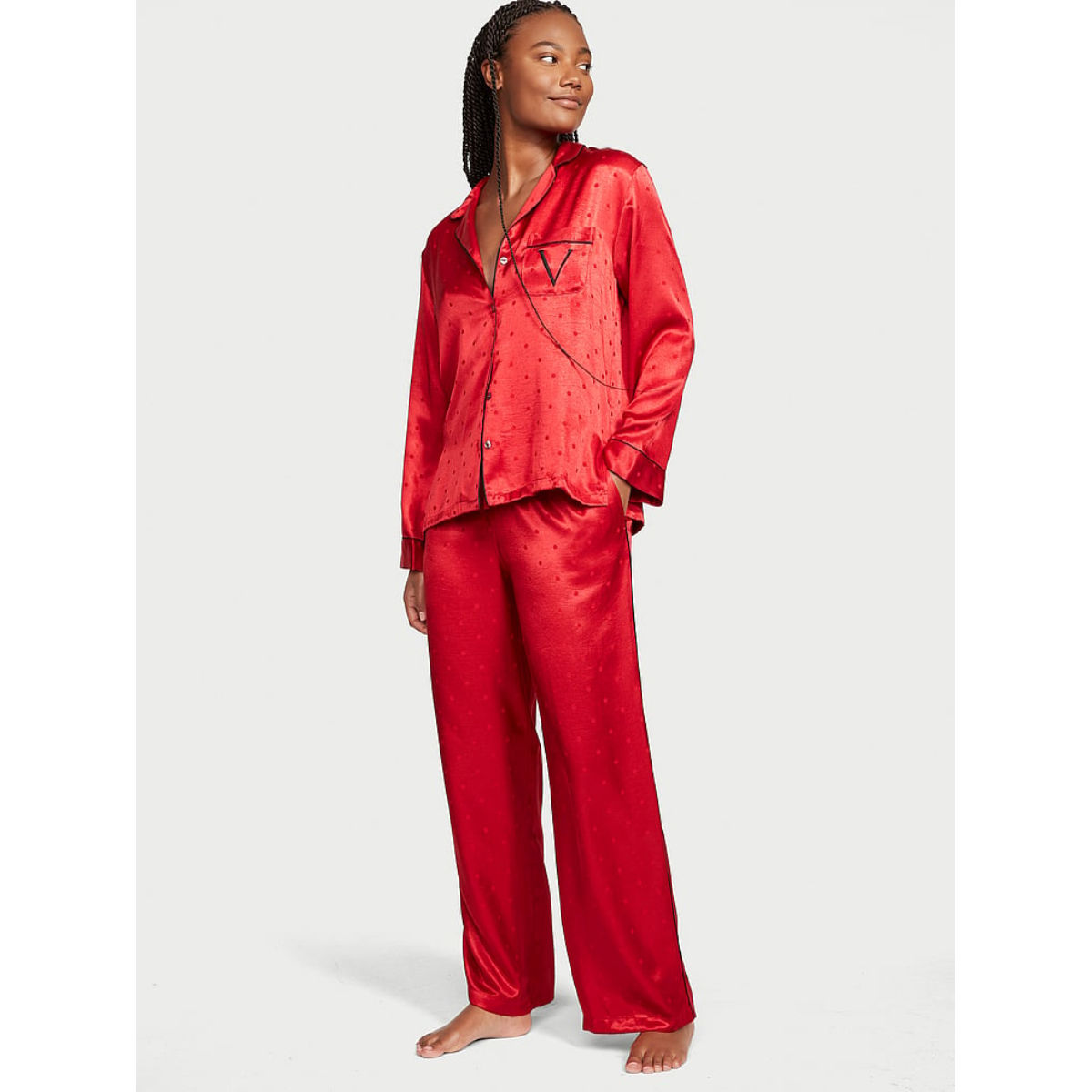 【新品】Victoria's Secret 赤ドット柄ルームウェア S Buy Victoria's Secret Women Red Satin Polka Dots Shirt with Pyjama