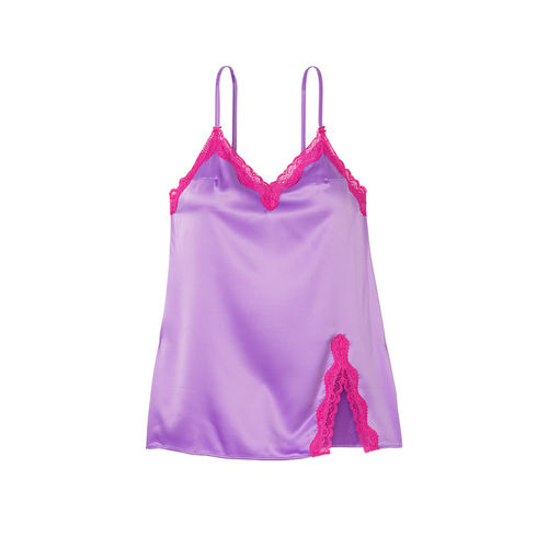 Buy Victoria's Secret Women Purple Fun Flirty Satin Lace-Trim Mini Slip  Dress Online
