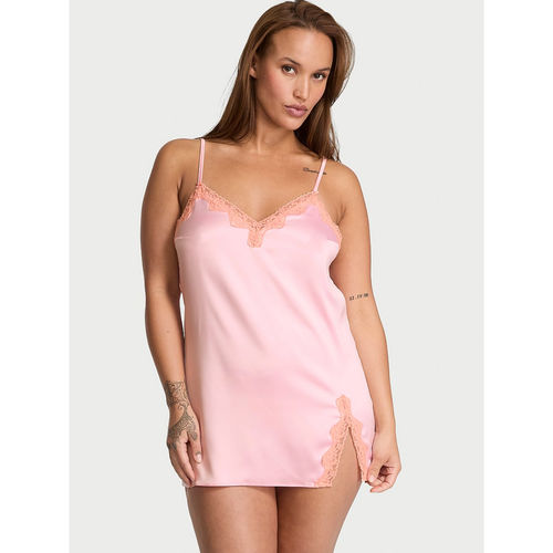 Buy Victoria's Secret Women Pink Tease Satin Lace-Trim Mini Slip Dress  Online
