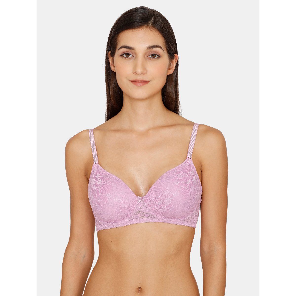 Zivame Padded Non Wired 3-4th Coverage Lace Bra - Violet Tulle (32D)