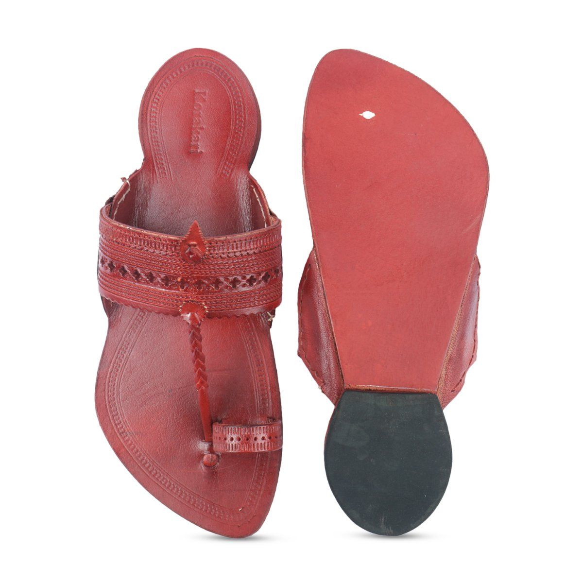 Red best sale kolhapuri chappal