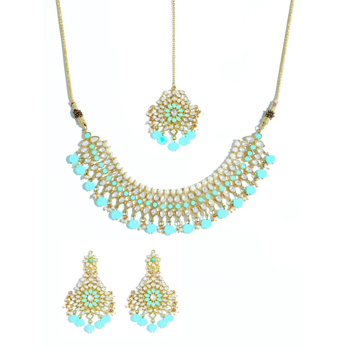 Shop Latest Seerat Sky Blue Necklace Set with Maangtika | Shforn
