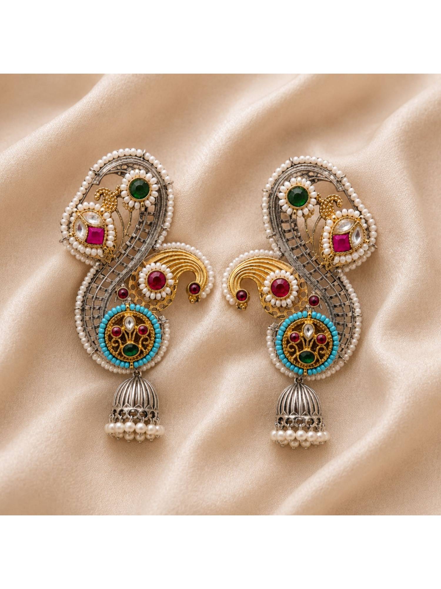 Viana Jewels Gauri Pearl Pachi Drop Earrings
