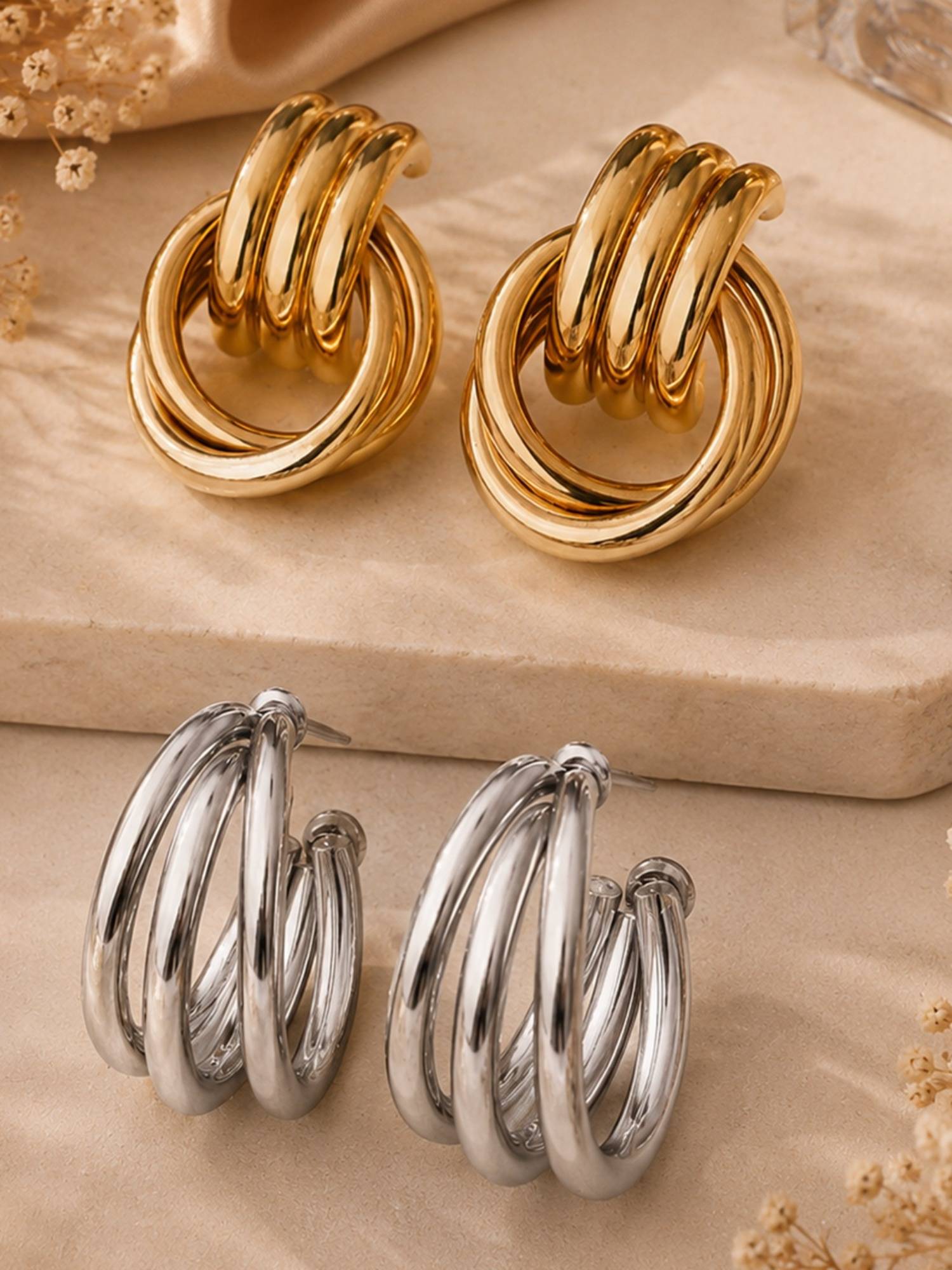 SUGARFRILL Contemporary Gold Plated and Silver Plated Earrings (Pack of 2)