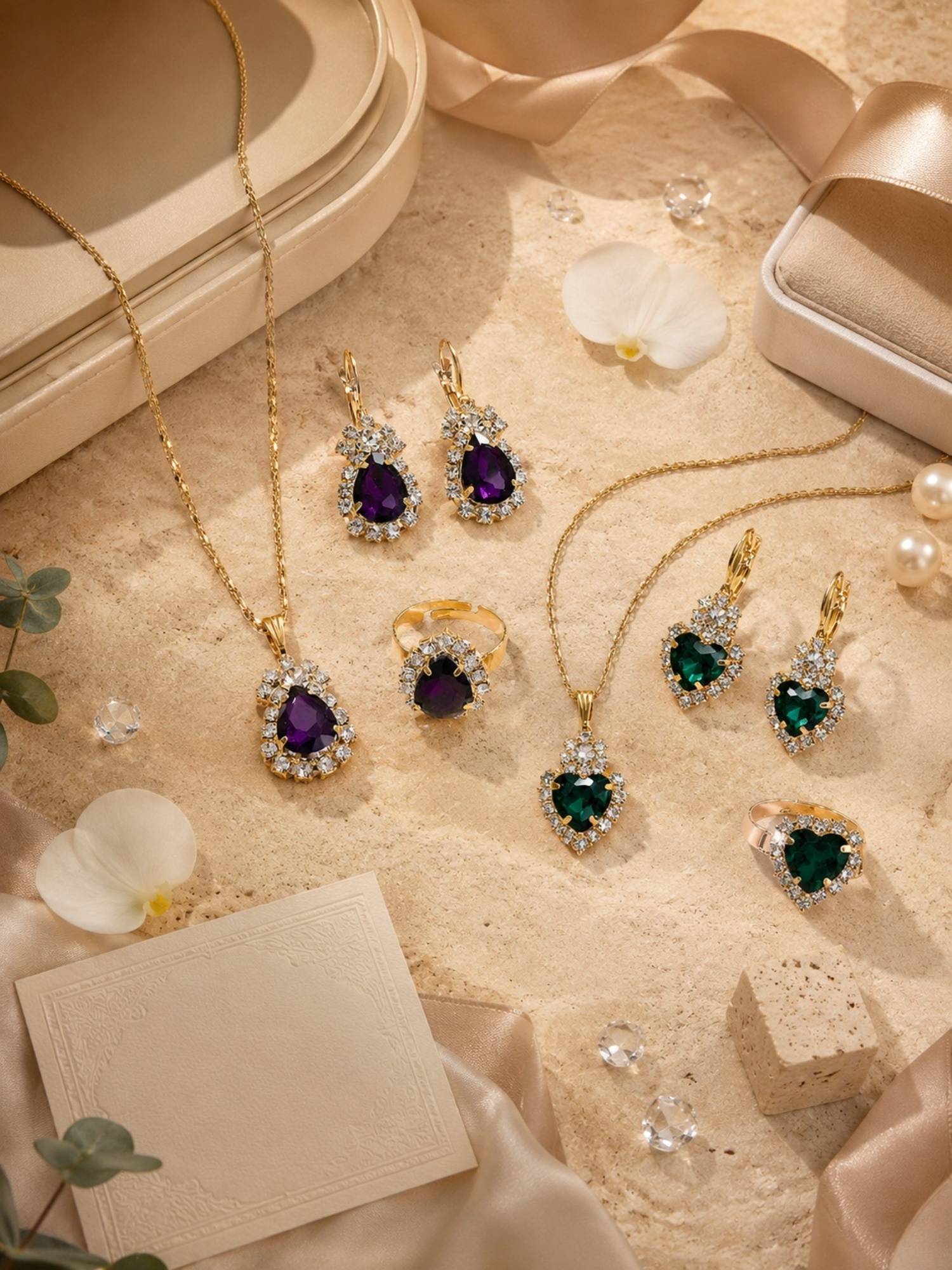 SUGARFRILL Gold Plated Cubic Zirconia Multi-Colour Jewellery Set