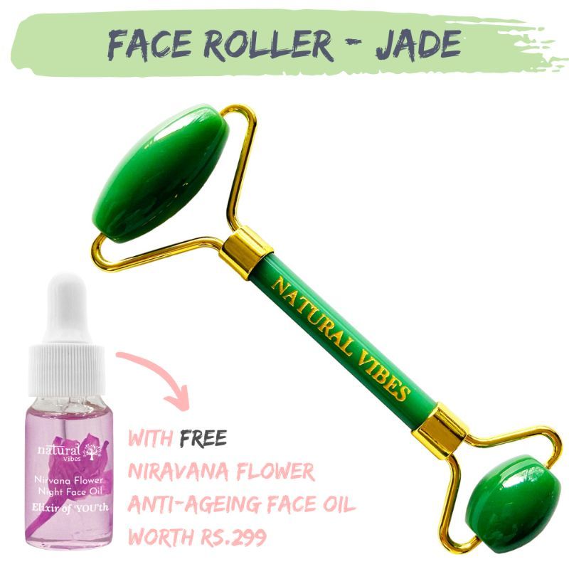 Natural Vibes Jade Face Roller + Nirvana Anti Ageing Flower Oil