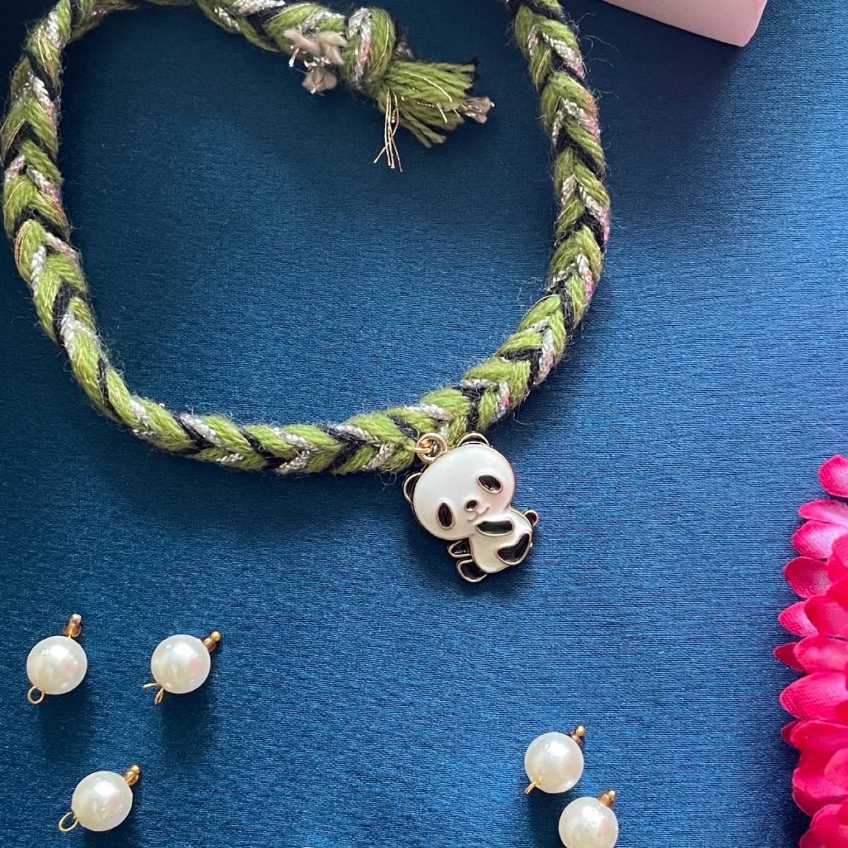 Digital Dress Room Gold Plated Panda Charm Rakhi For Raksha Bandhan