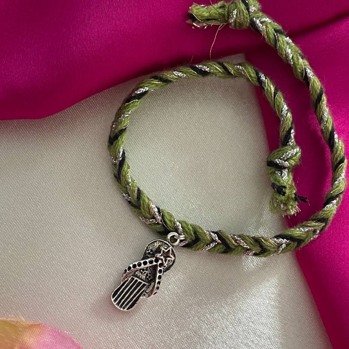 Digital Dress Room Oxidised Silver Plated Slippers (Chappal) Charm Rakhi For Raksha Bandhan