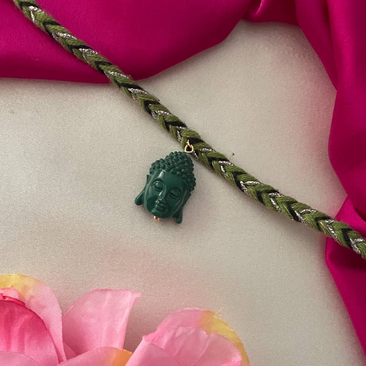 Digital Dress Room Green Buddha Charm Rakhi For Raksha Bandhan
