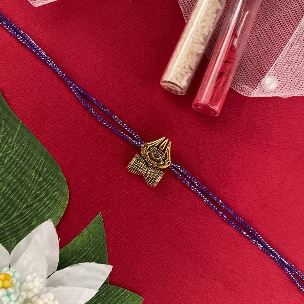 Digital Dress Room Gold Plated Trishul/Damru Pendant Rakhi For Raksha Bandhan