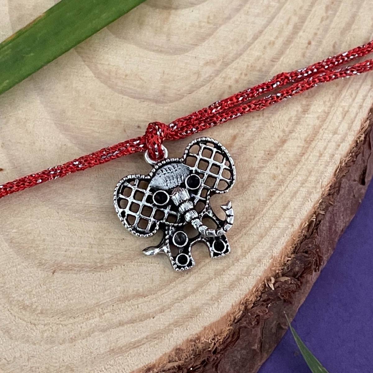 Digital Dress Room Silver Plated Elephant Charm Rakhi For Raksha Bandhan