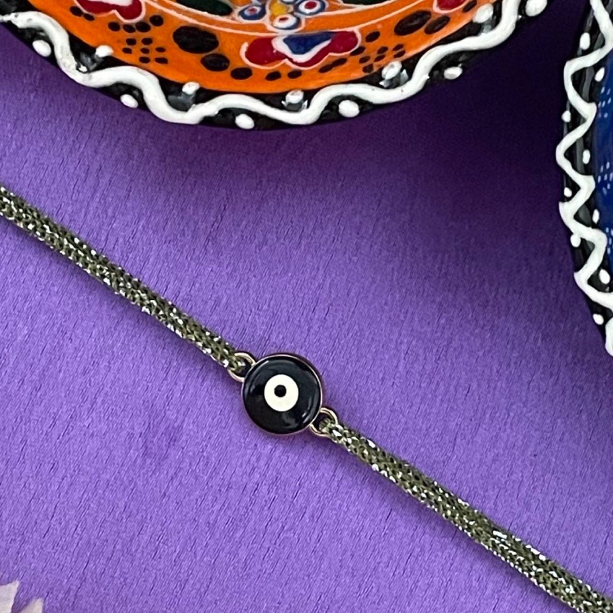 Digital Dress Room Gold Plated Black Evil Eye Charm Pendant Rakhi For Raksha Bandhan,