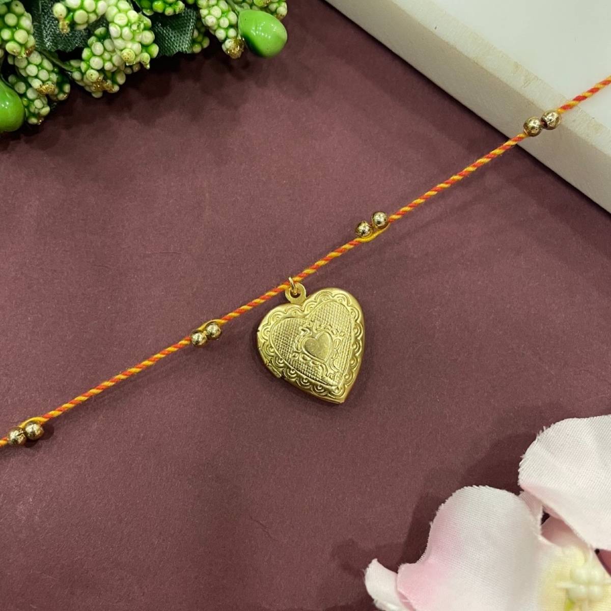 Digital Dress Room Gold Plated Heart Photo-Frame Pendant Rakhi For Raksha Bandhan