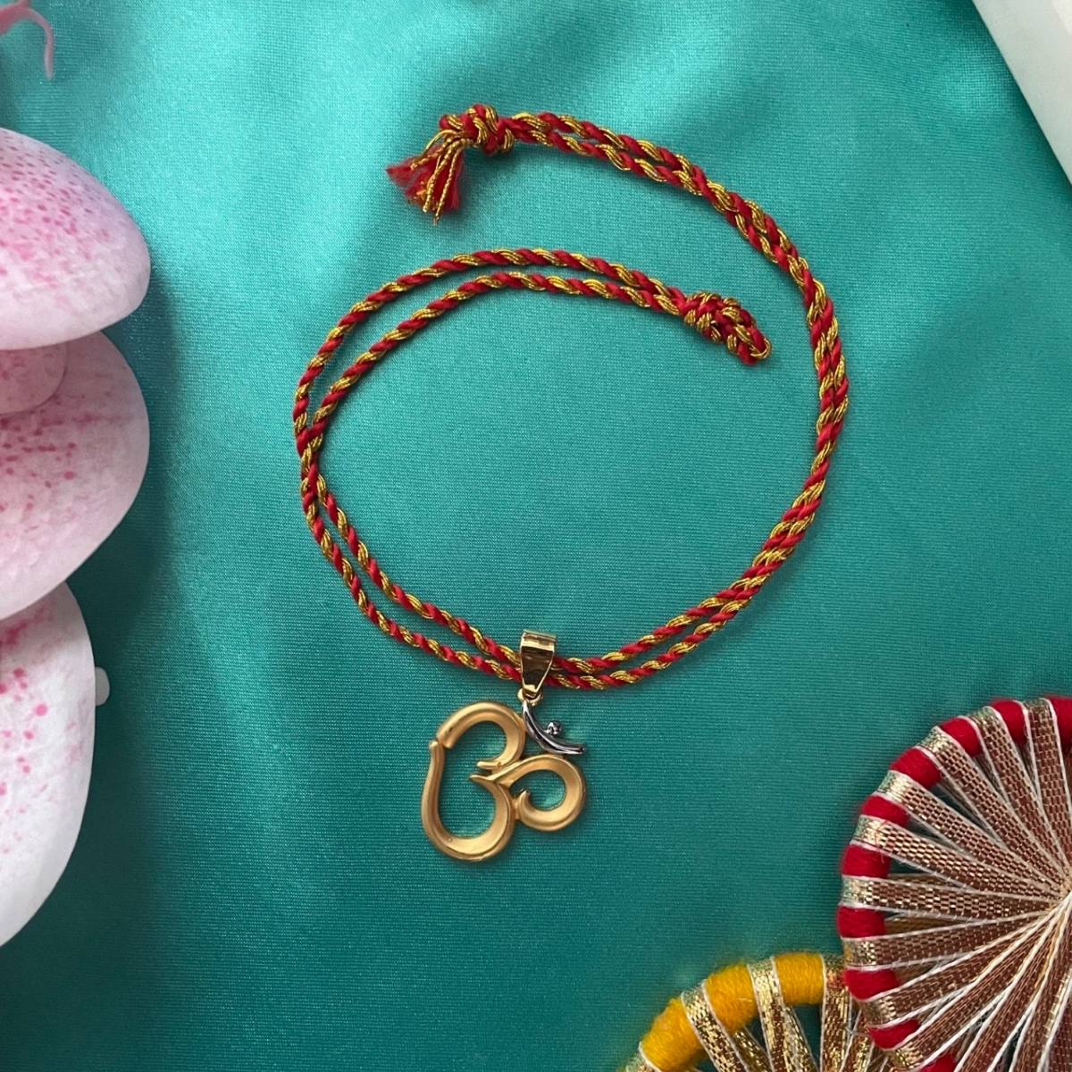 Digital Dress Room Gold-Silver Plated Om Pendant Rakhi For Raksha Bandhan