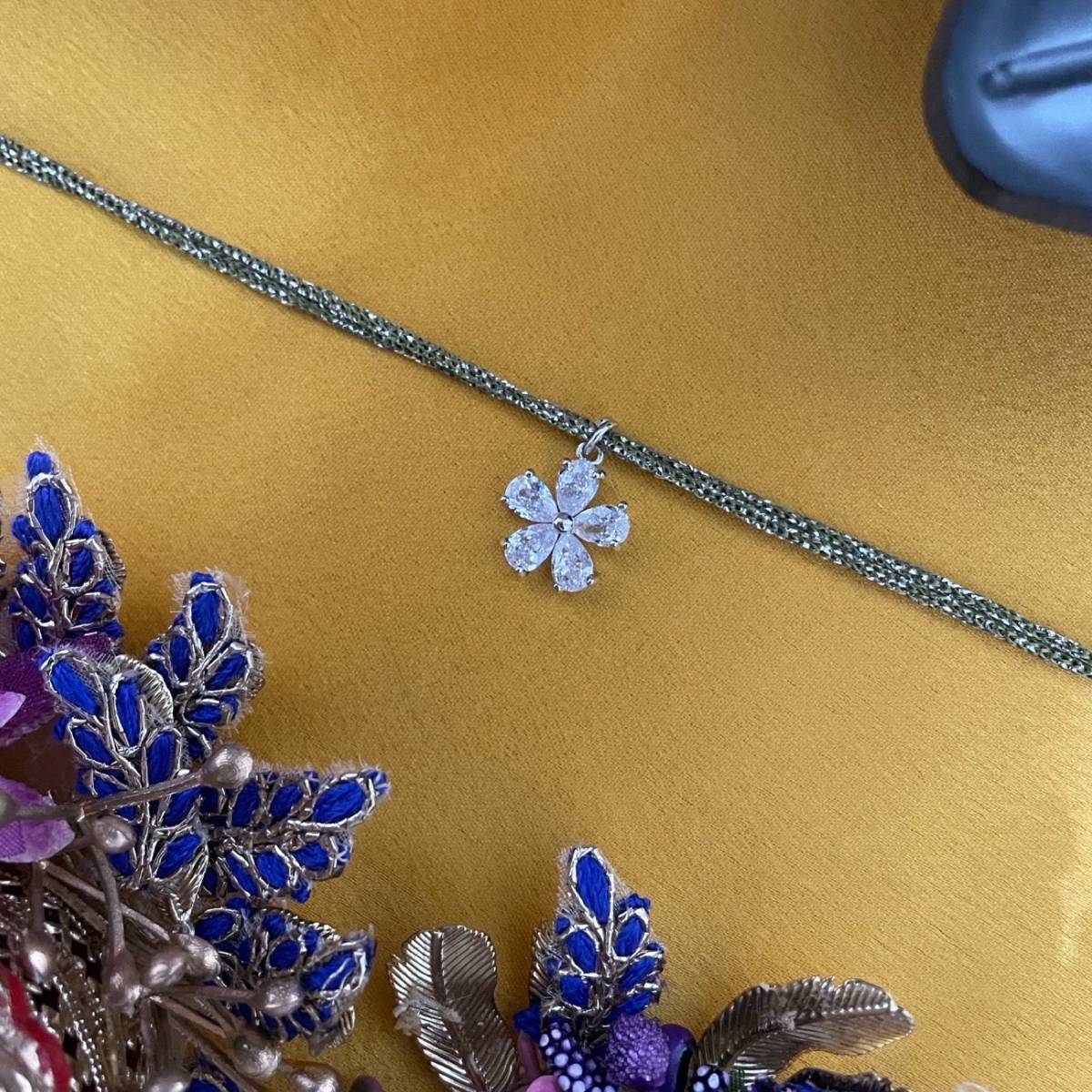Digital Dress Room Silver Plated Ad Flower Pendant Thread Rakhi For Raksha Bandhan