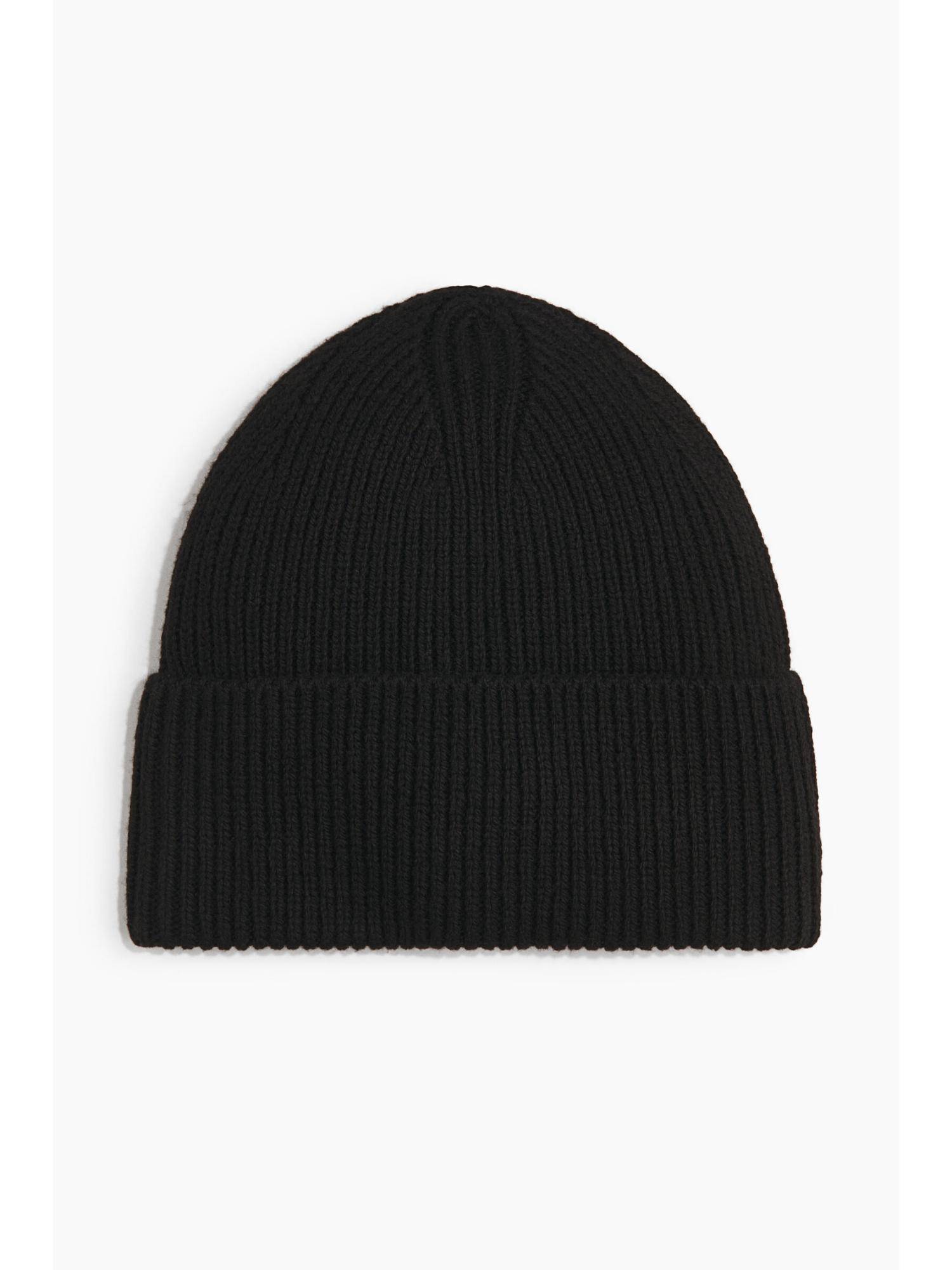 H&M Women Black Rib-Knit Beanie