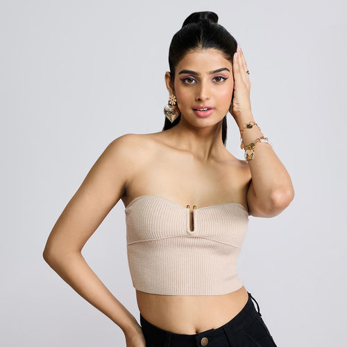 Buy MIXT by Nykaa Fashion Beige Textured Strapless Sweetheart Neck