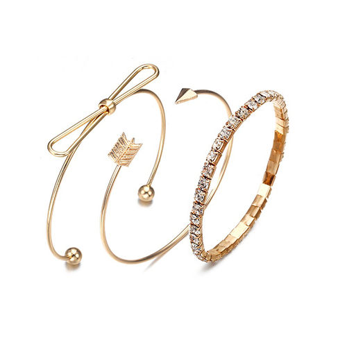 Jewels Galaxy Ravishing American Diamond Note Arrow Design Gold Plated Cuff  Bracelet Pack Of