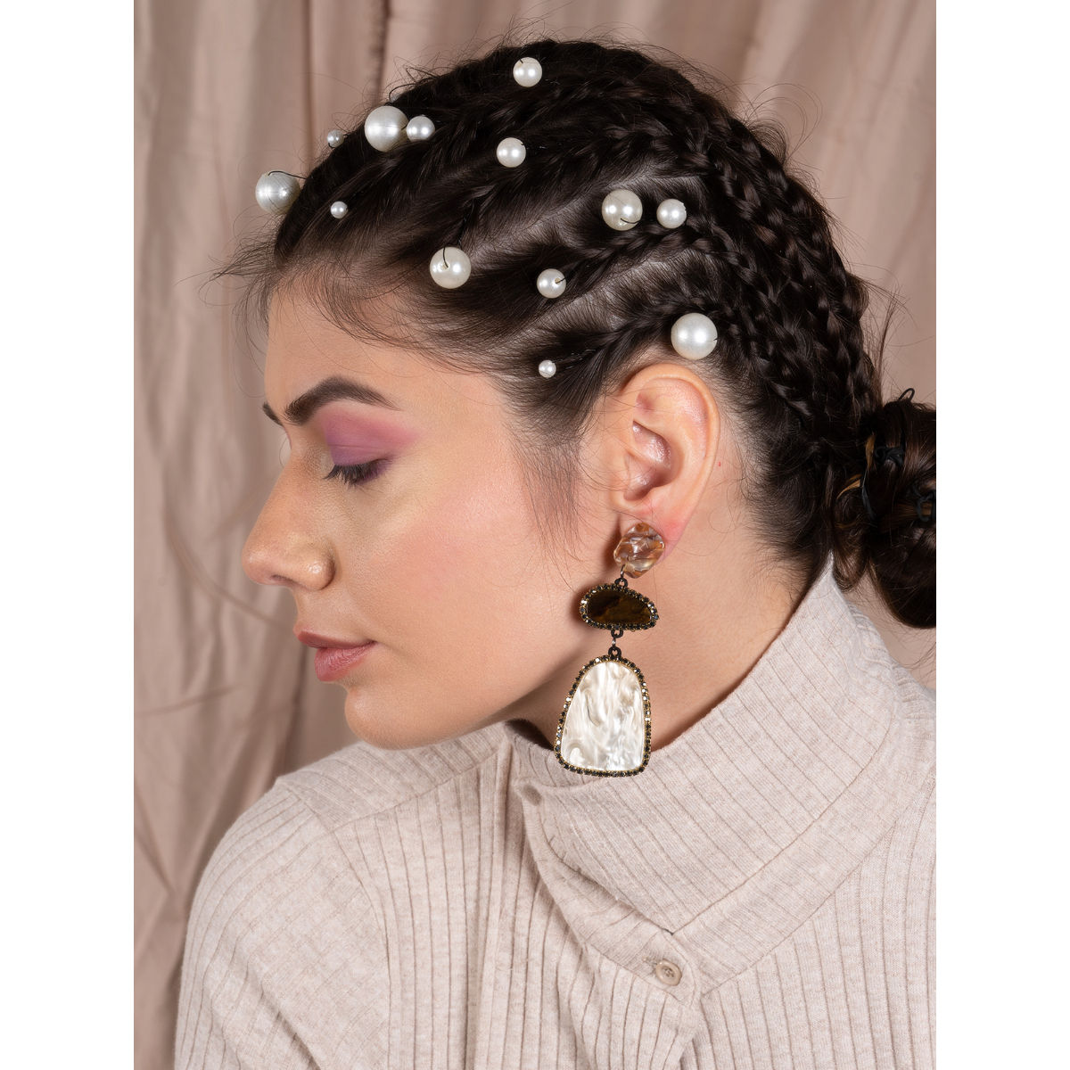 Odette Pebble Look Beige Dangle Earrings Buy Odette Pebble Look Beige