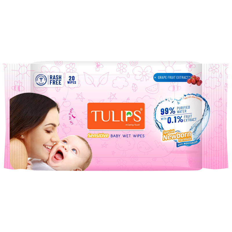 Tulips Sensitive Baby Wet Wipes - 20 Pcs